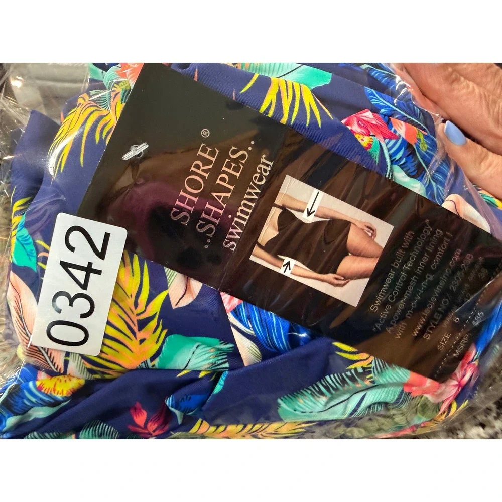 Shore Shapes Women Blue Tropical Floral One Piece Swimsuit Size 8 NWT 2305-23B